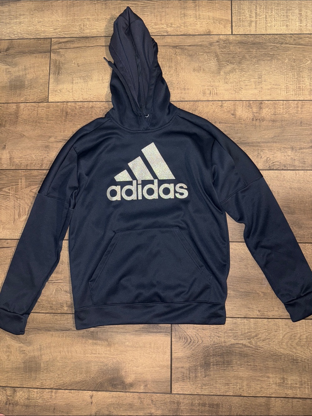 adidas Navy Hoodie with Silver Glitter Logo